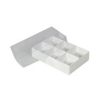 6 Pack Chocolate Box with Clear Lid - Smooth White Paperboard (Base, Insert & Clear Lid)