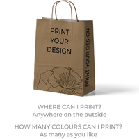 CUSTOM PRINTED Paper Bag Brown Small Boutique with Twisted Paper Loop - Print Anywhere on Outside