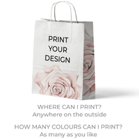 CUSTOM PRINTED Paper Bag White Small Boutique with Twisted Paper Loop - Print Anywhere on Outside