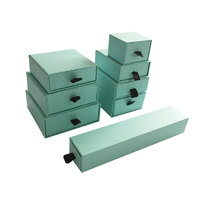 Tiny Square 49mm Drawer Rigid Jewellery Box - Ring & Pendant (Sleeve, Base & Removable Insert) - Pearl Teal (MTO)