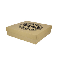 Custom Printed On Lid - Two Piece 400mm Square Cardboard Gift Box - 100mm High (Base & Lid) - Kraft Brown (Digital)