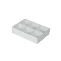 6 Pack Chocolate Box with Clear Lid - Smooth White Paperboard (Base, Insert & Clear Lid)