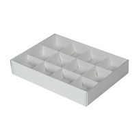 12 Pack Chocolate Box with Clear Lid - Smooth White Paperboard (Base, Inserts & Clear Lid)