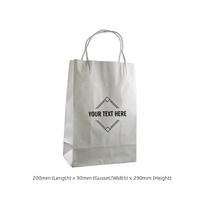 CUSTOM PRINTED White Kraft Paper Gift Bag Junior with Twisted Paper Handle - Print Anywhere on Outside