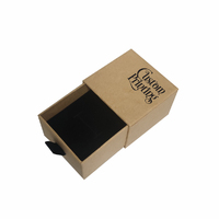 Printed 1 Colour Tiny Square 49mm Drawer Rigid Jewellery Box - Ring & Pendant (Sleeve, Base & Removable Insert) - Kraft Brown