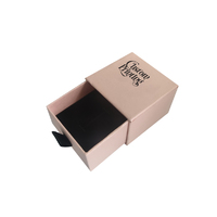 Printed 1 Colour Tiny Square 49mm Drawer Rigid Jewellery Box - Ring & Pendant (Sleeve, Base & Removable Insert) - Pearl Pink