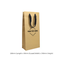 CUSTOM PRINTED - Double Deluxe - Kraft Brown Paper Wine Bag with Black Ribbon Handle
